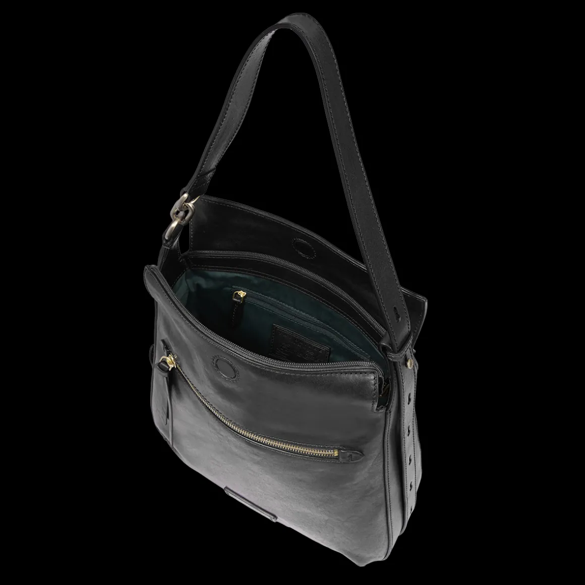 Borsa a spalla in pelle con zip frontale