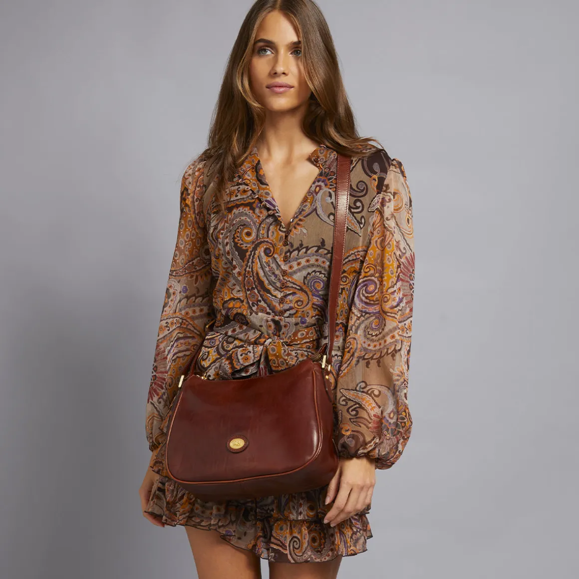 Borsa pelle tracolla e zip