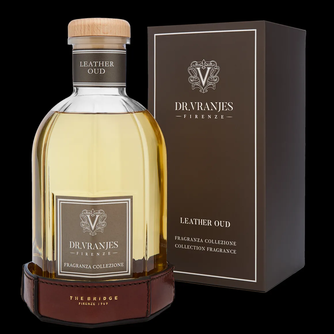 Limited Edition fragranza ambiente Leather Oud (1250 ml) con sottobottiglia in pelle