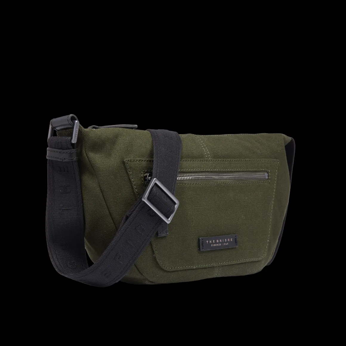 Marsupio uomo in pelle e tessuto con zip frontale