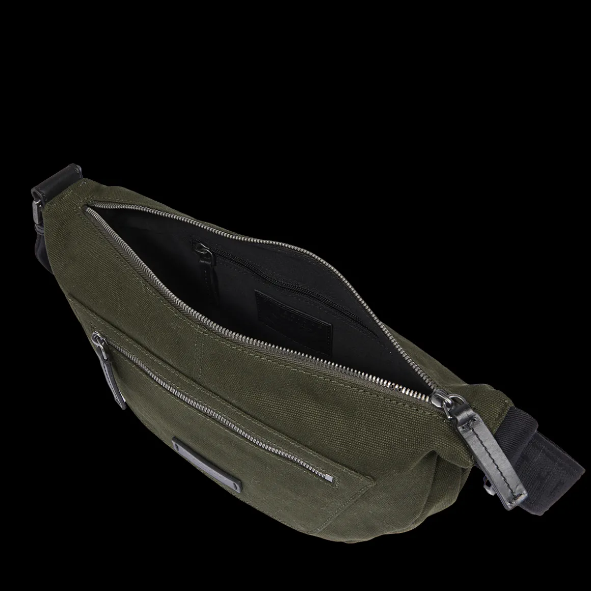 Marsupio uomo in pelle e tessuto con zip frontale