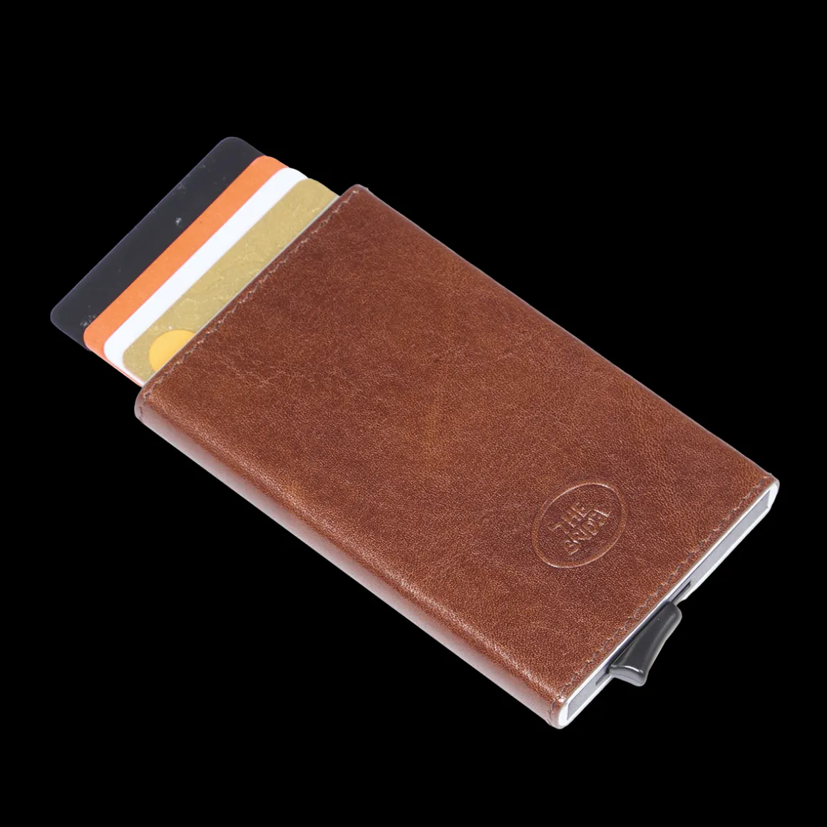 Portacarte in pelle a scatto con protezione rfid