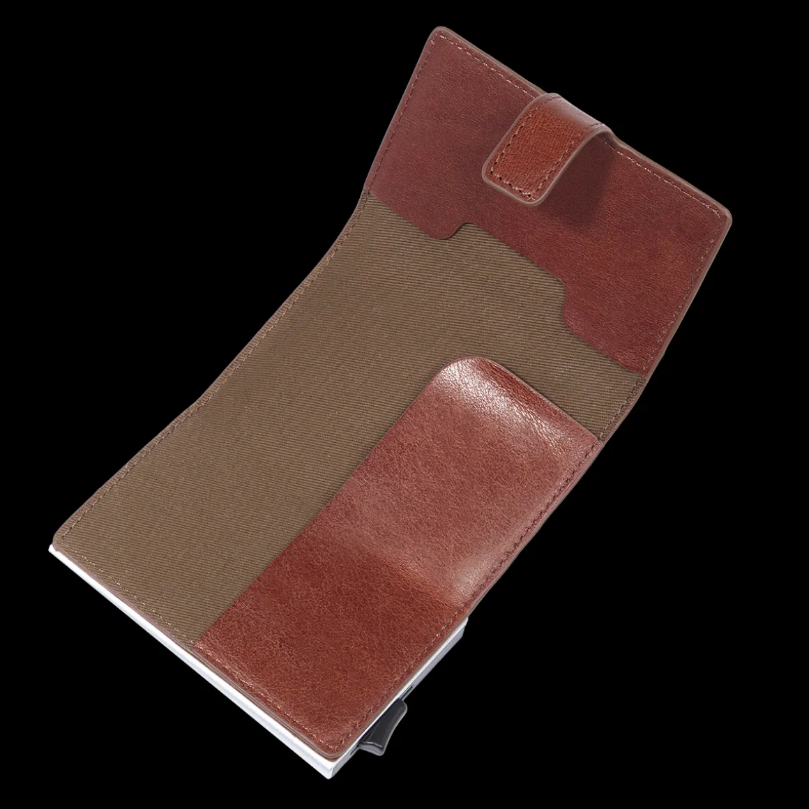 Portacarte in pelle a scatto con protezione rfid
