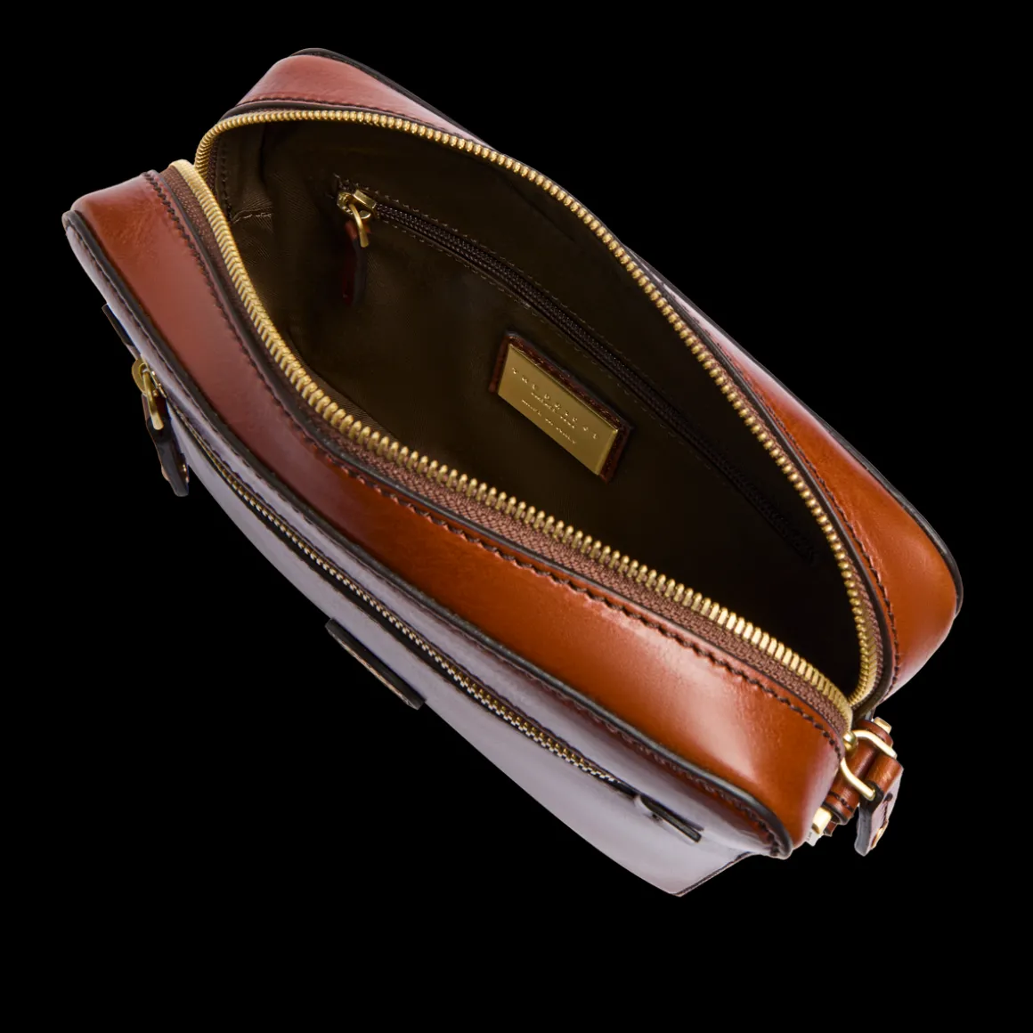 Tracolla in pelle uomo con zip frontale