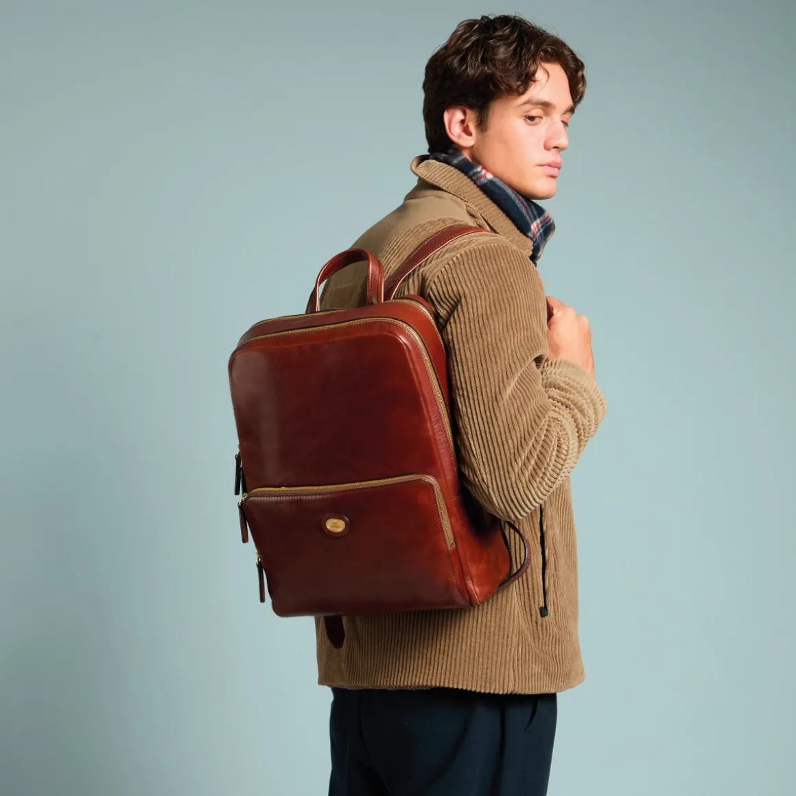 Zaino in pelle porta pc uomo due zip
