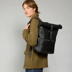 Zaino in pelle uomo con apertura roll-top