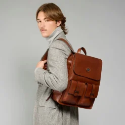 Zaino in pelle uomo con tasche frontali